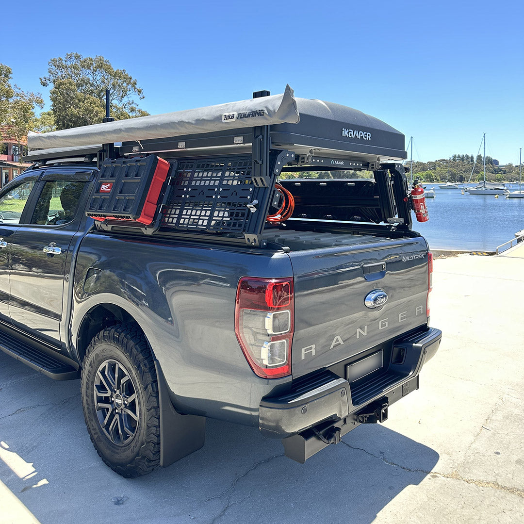 Alurak adjustable bed rack for utility vehicles.